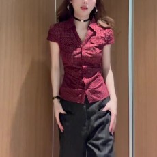 批发韩系复古掐腰<b class='q'>修身</b>显瘦口袋短袖<b class='q'>衬衫</b><b class='q'>T</b><b class='q'>恤</b>女2026夏季新款短款小上衣