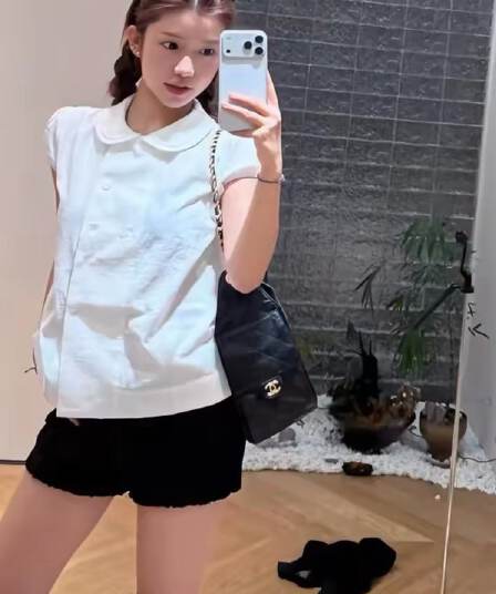 화이트 베이비 칼라 반팔 여성 셔츠 2026 여름 한 부서 작은 키 셔츠 루즈핏 거품 소매 맨위 여성