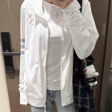 批发三条杠宽松防晒服<b class='q'>男</b>外套白色上衣夏季运动轻薄防晒衣女款