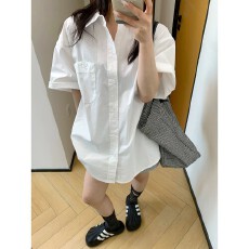 批发白色复古短袖衬<b class='q'>衫</b>夏中性风<b class='q'>男</b>女款宽松显瘦百搭休闲衬<b class='q'>衣</b>