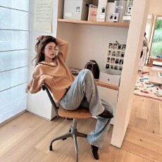 批发慵懒休闲卡其色半拉链<b class='q'>宽松</b>立领毛衣美式长袖<b class='q'>针织衫</b>卫衣