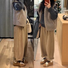 批发棕色灯芯绒裤子女秋冬季加绒高腰阔腿小个子奶奶裤复古<b class='q'>哈伦</b>萝卜裤