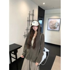 批发藏青色连帽拉链卫衣<b class='q'>女</b>春秋2026<b class='q'>新款</b>慵懒宽松休闲<b class='q'>外套</b>显瘦长袖上衣