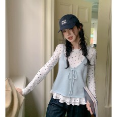 批发韩版时尚百搭叠穿短款<b class='q'>背心</b>2026秋甜美羊毛v领绑带吊带针织马甲<b class='q'>女</b>