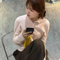 批发粉色套头打底毛衫女2026新款秋冬季小中领针织衫保暖内搭上衣女装