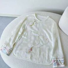 批发[福寿绵长]2026新款桑蚕丝重工刺绣新中式圆领衬衣