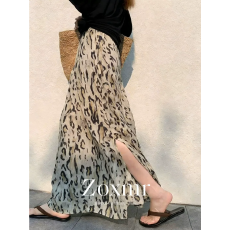 批发绝美巨好看的裙子海边度假高腰显瘦豹纹印花开叉a字半身裙女<b class='q'>春</b>季