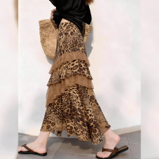 批发复古豹纹荷叶边半身裙高腰显瘦垂感气质百搭直筒长裙2026<b class='q'>春</b>季新款