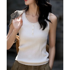 批发珠光<b class='q'>不规则</b>坑条大圆领串珠莱赛尔背心の