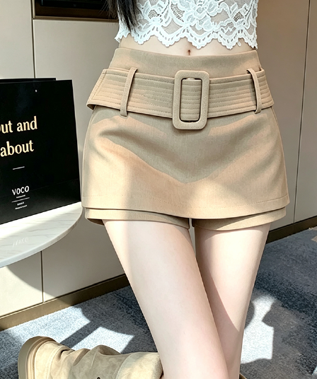 실사 가을 겨울 새로운 핫걸 순수한 욕망 초단 부츠 팬츠 와이드 벨트 미니 스커트 노출 방지 타이트 스커트