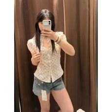 批发2026春夏新品女装甜辣风<b class='q'>修身</b>短袖V领府绸蝴蝶结饰衬衫上衣2180046