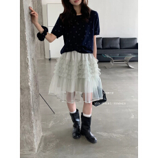 批发法式超仙网纱半身裙女春季新款蓬蓬蛋糕裙高腰显瘦百搭a字<b class='q'>短裙</b>子