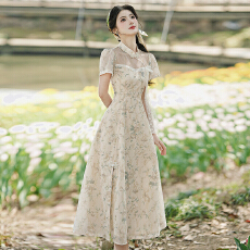 批发新款实拍 新中式民国风少女改良日常旗袍<b class='q'>连衣裙</b>甜美蕾丝裙+40