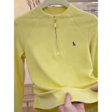 极简风黄色半拉链立领长袖T恤女2026春季新款大码显瘦百搭上衣