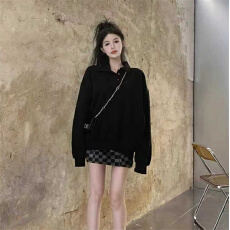 批发<b class='q'>秋</b>冬新款2025时尚套装polo领宽松加绒卫衣显瘦格子半身裙两件套女