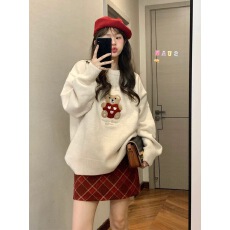 批发2025<b class='q'>秋</b>冬韩版小熊套头毛衣女宽松慵懒风重磅圆领针织二件套