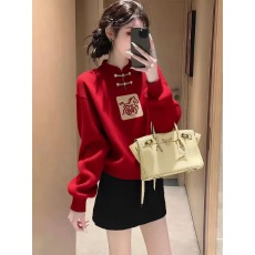 批发新中式国风盘扣白马红色圣诞毛衣女款2025新款冬季本命年马年衣服