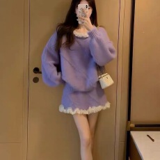 批发设计感法式小香风两件套装裙2025秋冬季新款荷叶边针织衫半身裙女