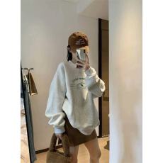 批发韩系慵懒风宽松加绒圆领卫衣2025新款女春秋设计感印花上衣两件套