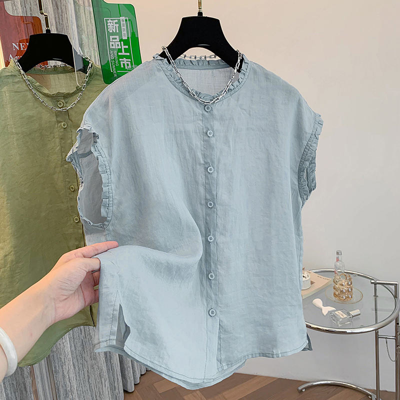 실사 2026 목이버섯 패치워크 셔츠 프랑스식 여름 여성 셔츠 면 린넨 오픈 가디건 여름 다용도 품격 문예