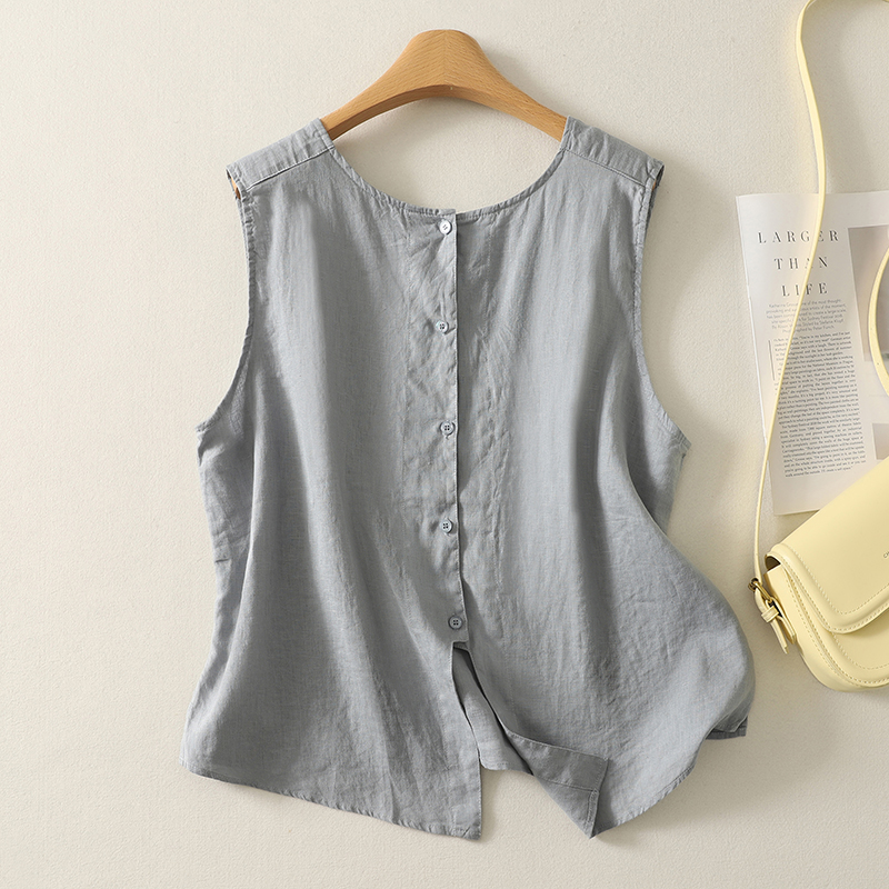 실사 2026 양면 착용 라운드 넥 민소매 면 린넨 셔츠 조끼 어깨 여성 여름 문예 캐주얼 다용도 맨위