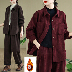 批发实拍中年妈妈秋冬加绒外套洋气<b class='q'>运动服</b>套装中老年女装灯芯绒两件套