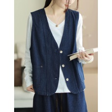 批发2025<b class='q'>马甲</b>春秋宽松休闲显瘦V领简约<b class='q'>牛仔</b>小众设计感<b class='q'>背心</b>坎肩女