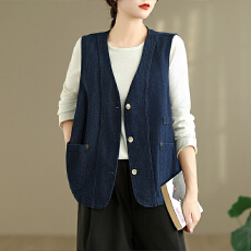 批发实拍2026<b class='q'>马甲</b>春秋宽松休闲显瘦V领简约牛仔小众设计感背心坎肩女