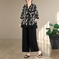 批发实拍大码妈妈装衬<b class='q'>衫</b>2026中老年洋气<b class='q'>女装</b><b class='q'>加肥</b><b class='q'>加大</b>宽松开衫阔腿裤