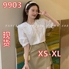 批发法式刺绣娃娃领<b class='q'>衬衫</b>女2026夏季新款设计感小众别致独特长袖上衣