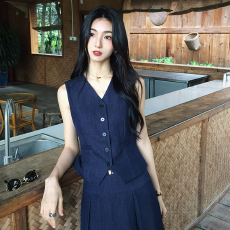 批发V领短款西装马甲小背心女马夹上衣法式时髦气质简约<b class='q'>牛仔</b>马甲