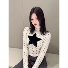 批发汇兴达【广州罗纹德绒270<b class='q'>克</b>1*1】复古波点星星长袖打底衫女上衣