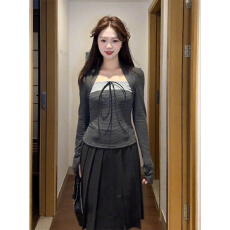 批发汇兴达【随心裁<b class='q'>莫代尔</b>260克1*1】韩系绑带波点<b class='q'>背心</b>女上衣两件套