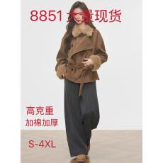 批发冬季夹棉韩系高级感气质毛绒加厚外套女新款百搭<b class='q'>显瘦</b>毛呢大衣