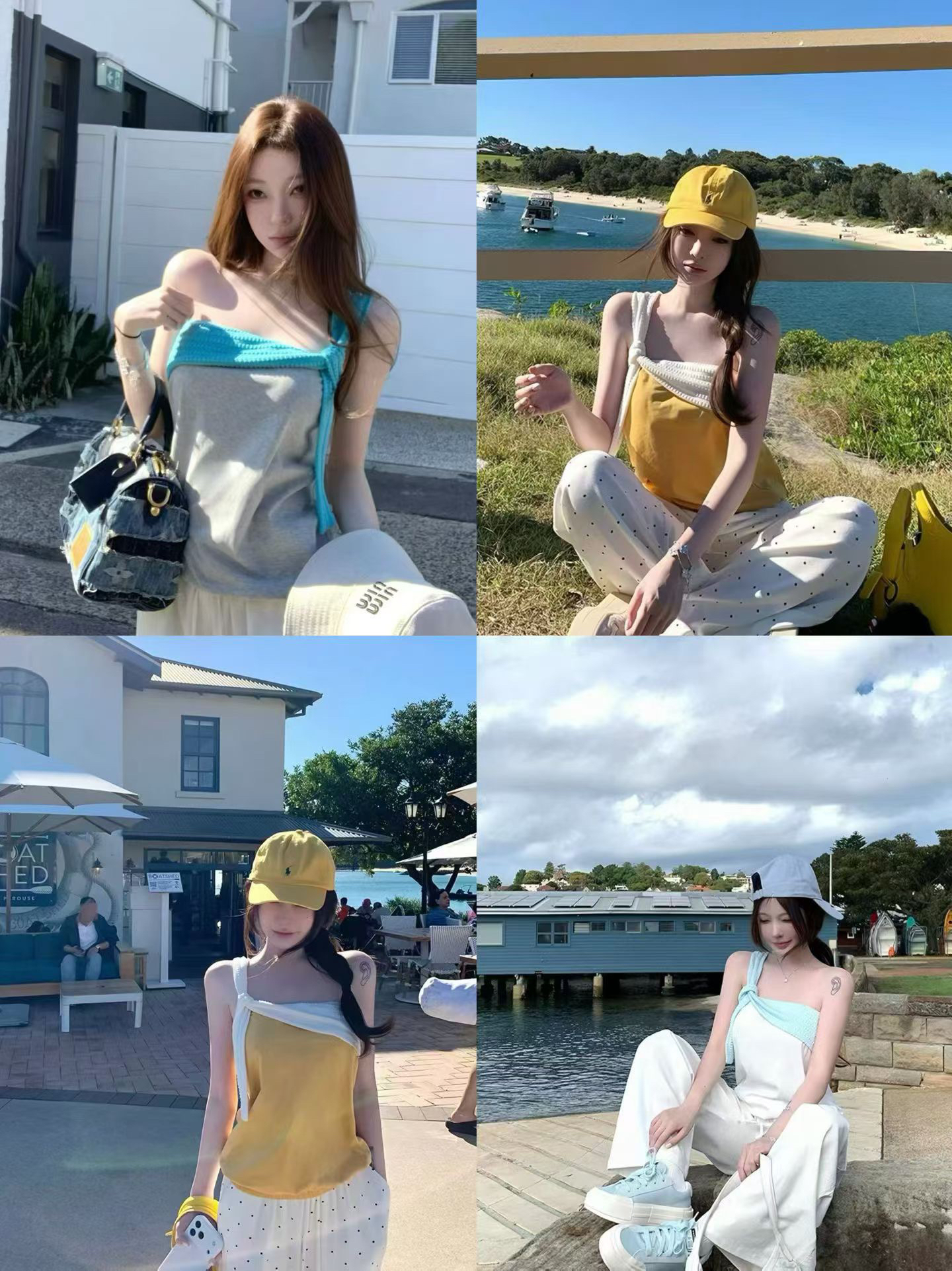 suuuicee 사탕 타트 비틀림 자수 싱글 슬립 배색 디자인 루즈핏 슬립 맨위