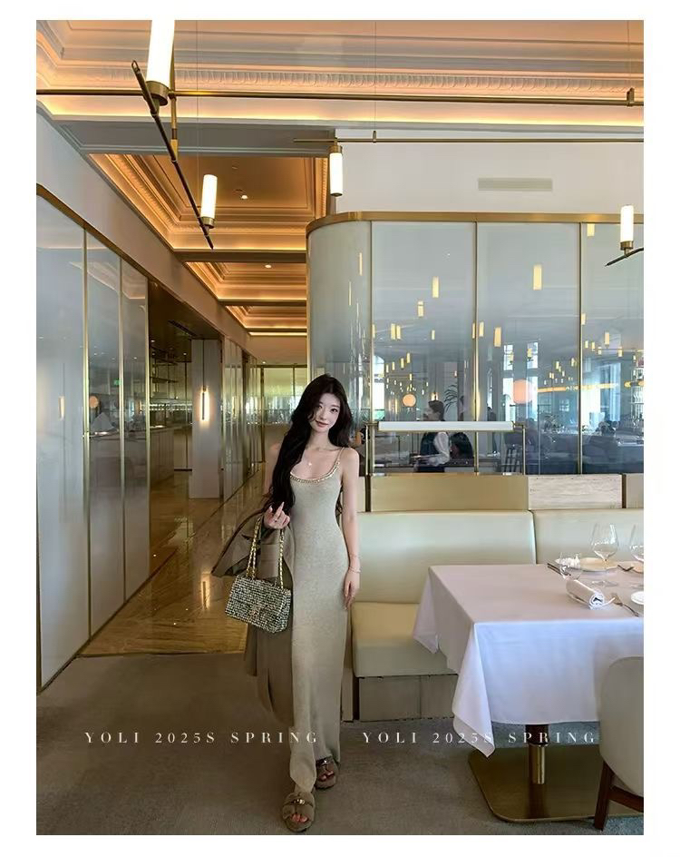 yoli 장 宥 이익 가을의 날 왈츠 프랑스식 양모 니트 슬립 여성 드레스 가을 슬림해 보이는 타이트 스커트
