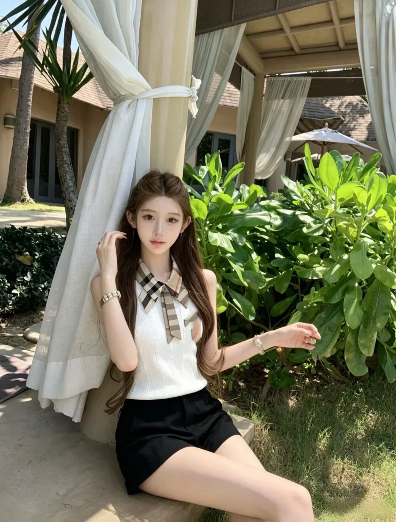 행침 목 민소매 맨위 여름 새로운 품격 여성 슬림해 보이는 디자인 센스 학원 스타일 조끼 슬립