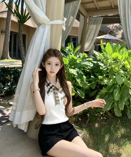 행침 목 민소매 맨위 여름 새로운 품격 여성 슬림해 보이는 디자인 센스 학원 스타일 조끼 슬립