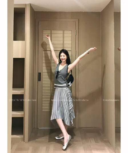 린 천 입력 착용 가져 가라. 고수 새로운 품격 슬림해 보이는 고급 여름 미니멀리즘 니트 통기성 패션 세트
