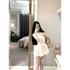 批发LXYG1201翻领无袖掐腰针织<b class='q'>连衣裙</b>女小香风法式修身显瘦绝美短裙夏