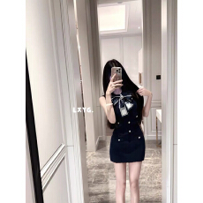批发LXYG法式<b class='q'>名媛</b>气质蝴蝶结高级感无袖针织背心上衣+半身裙两件<b class='q'>套装</b>
