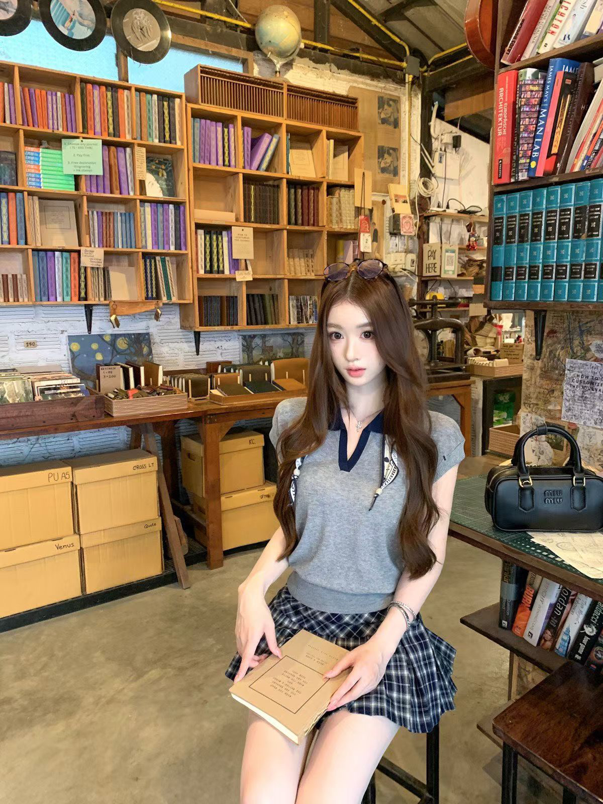 junstudiom1u 학교 miu 부서 스카프 니트 조끼 한 부서 니트 스웨터 학원 스타일 맨위