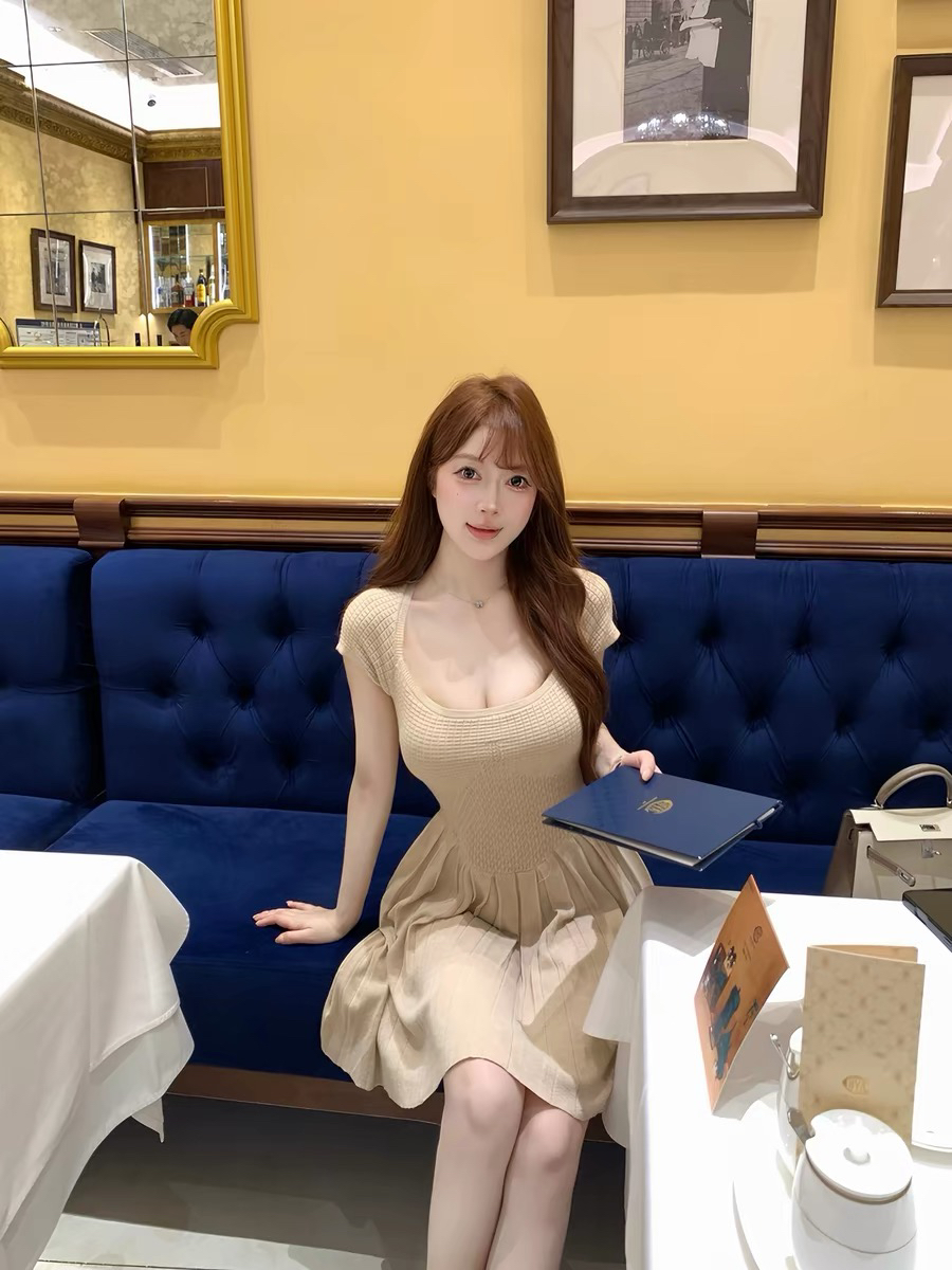 m900 여성 드레스 여름 새로운 구덩이 곡물 질감 몸매 가꾸기 허리 수축 슬림해 보이는 반팔 하이웨이스트 한 마디 중간 길이 치마