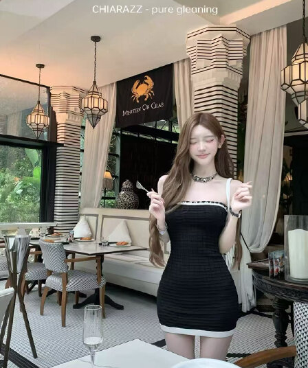 검정색 민소매 튜브탑 여성 드레스 여름 섹시함 핫걸 니트 원피스 몸매 가꾸기 슬림해 보이는 고급 센스 타이트 스커트 미니 스커트