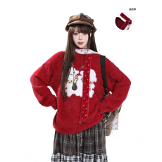 批发甜美卡通小熊提花圆领毛衣女秋冬宽松慵懒风软糯<b class='q'>保暖</b>减龄针织上衣