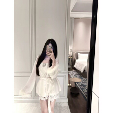 批发LXYG纯欲小香风气质方钻吊带鸵鸟毛针织开衫披肩外套女毛衣套装秋