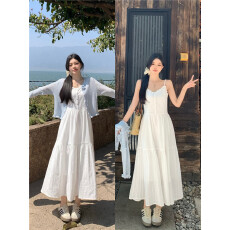 批发实拍~大码温柔初恋感白色吊带裙气质穿搭显瘦温柔风夏季连衣裙