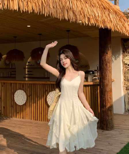 실사 빅 사이즈 레이스 패치워크 디자인 센스 Tulle 레이스 슬립 여성 드레스 봄 몸매 가꾸기 민소매 치마