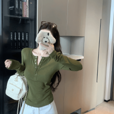 实拍~大码竖排扣亨利领简约秋冬长袖T恤女修身显瘦打底上衣