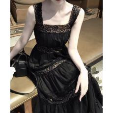 批发【蕾丝拼接裙】白 / 黑 100%棉 法式吊带<b class='q'>连衣裙</b>